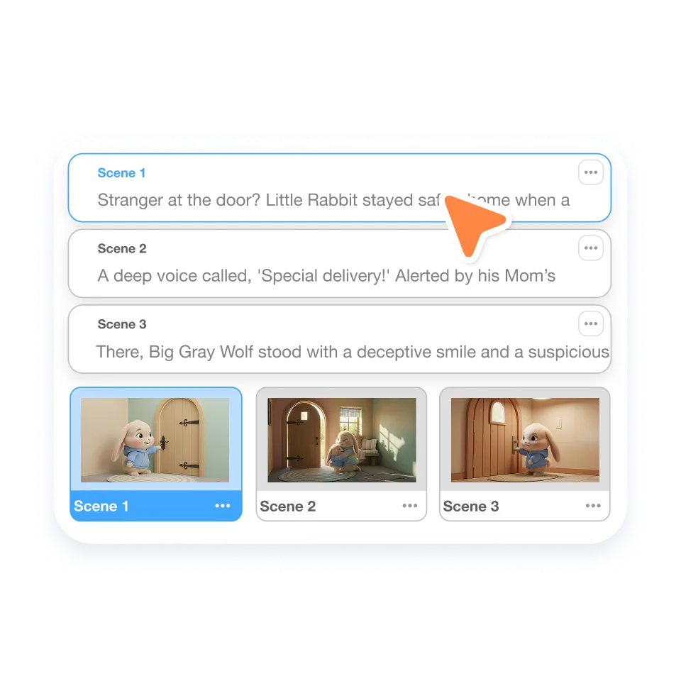Visla storyboard showing multiple scenes that can be reviewed and refined before AI video generation.